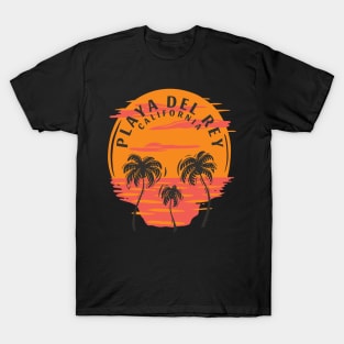 Playe Del Rey California Skull Sunset and Palm Trees T-Shirt